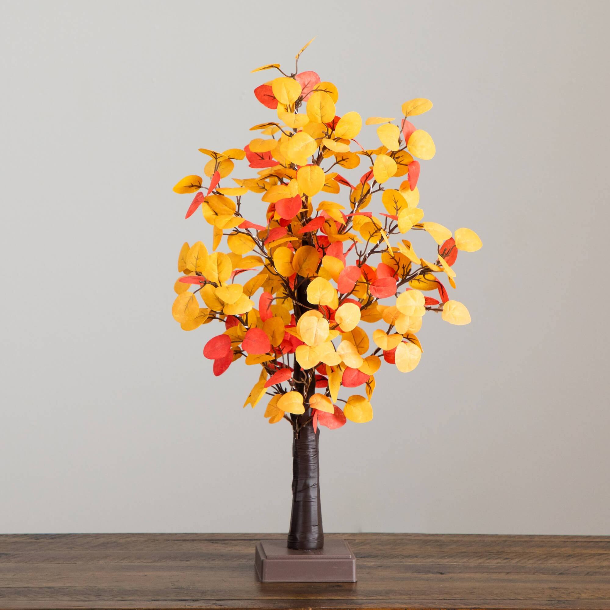 21in. Pre-Lit Bright Autumn Eucalyptus Artificial Fall Tree with 50 Warm White LED Lights and Detachable Base